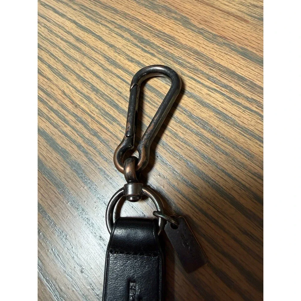 Coach Black Leather Carabiner Key Fob